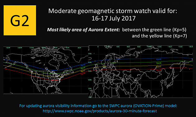 G2 (MODERATE) GEOMAGNETIC STORM WATCH ISSUED - VALID FOR 16-17 JUL 2017